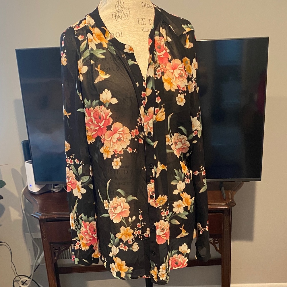 Floral Sheer Button-Up Blouse size 2x